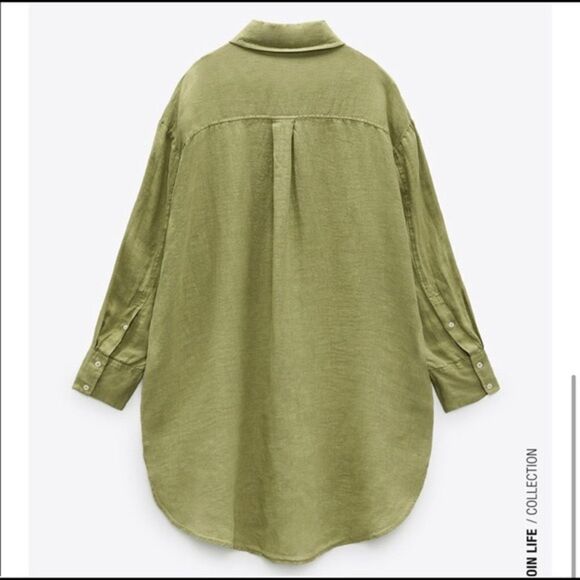 ✨ Zara Oversized Linen Boho Button Down Green Shirt✨ - Picture 7 of 14